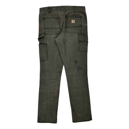 Carhartt Slim Fit Carpenter Trousers - 32W UK 12 Grey Cotton Blend