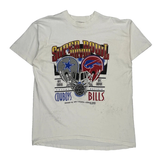 Dallas Cowboys Vs Buffalo Bills Fruit Of The Loom Single Stitch T-Shirt - 2XL White Cotton