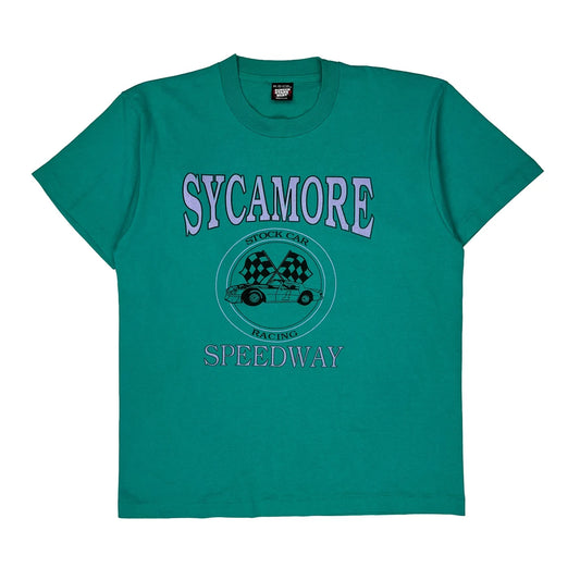 Vintage Sycamore Speedway Screen Stars Single Stitch T-Shirt - XL Green Cotton Blend