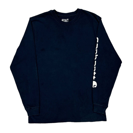 Loose Fit Carhartt Long Sleeve T-Shirt - Medium Navy Cotton