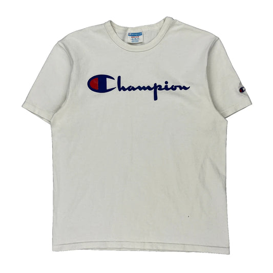 Reverse Weave Champion Spellout T-Shirt - Medium White Cotton
