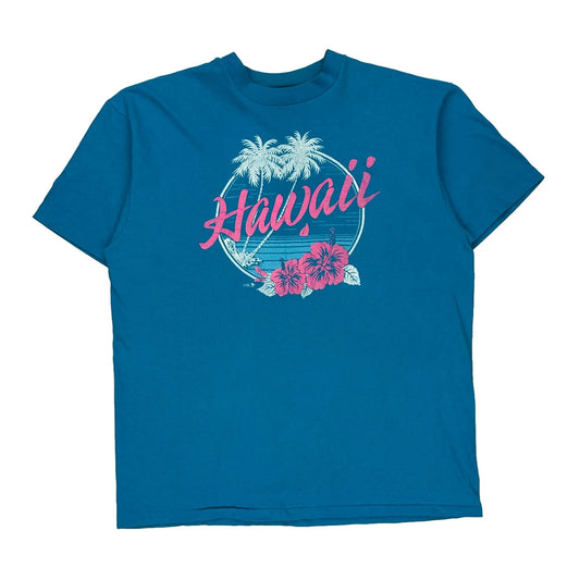 Hawaii Single Stitch Graphic T-Shirt - Large Blue Cotton