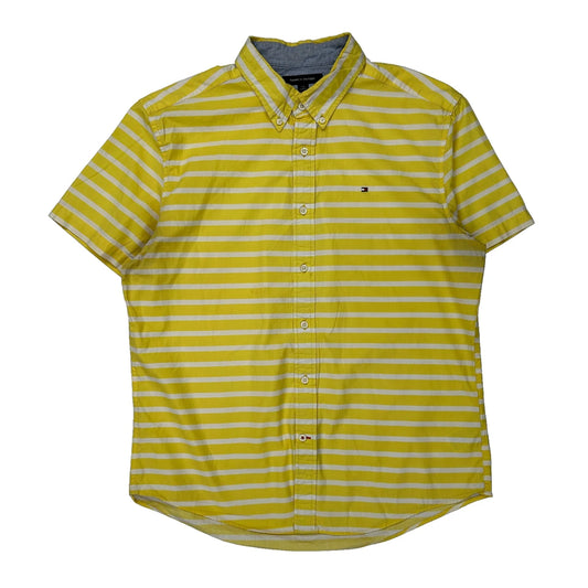 Tommy Hilfiger Striped Short Sleeve Shirt - Large Yellow Cotton