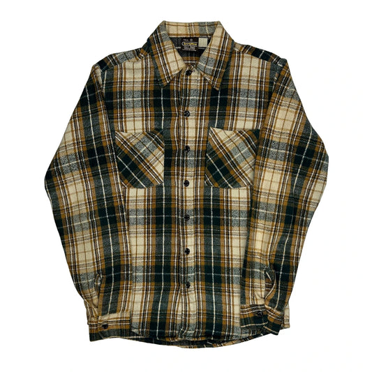 Vintage Sears Checked Flannel Shirt - Small Green Cotton