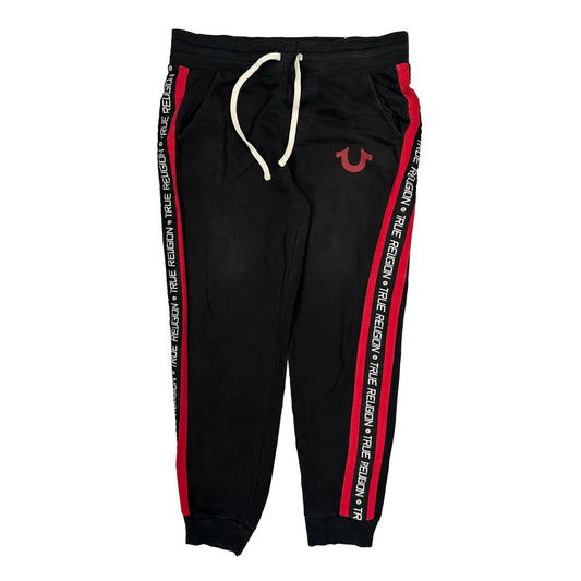 Vintage True Religion Striped Joggers - Large Black Cotton