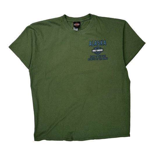 Harley Davidson Graphic T-Shirt - XL Green Cotton