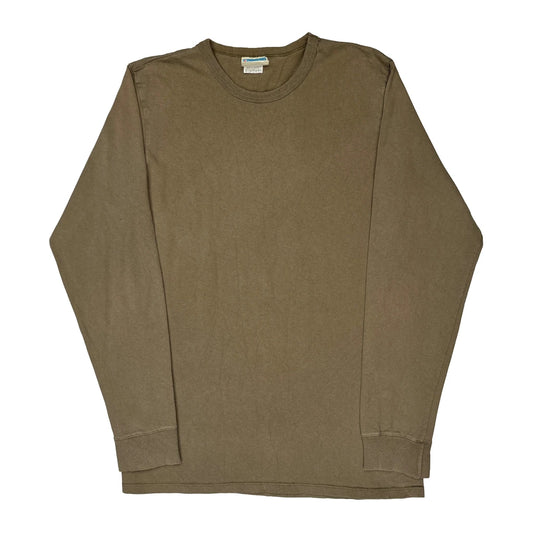 Champion Long Sleeve T-Shirt - Large Khaki Cotton