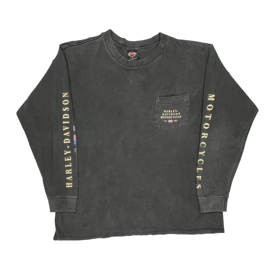 Northern Lights Harley Davidson Graphic Long Sleeve T-Shirt - XL Black Cotton