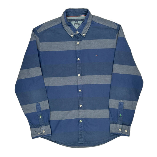 Vintage Tommy Hilfiger Striped Shirt - Large Blue Cotton