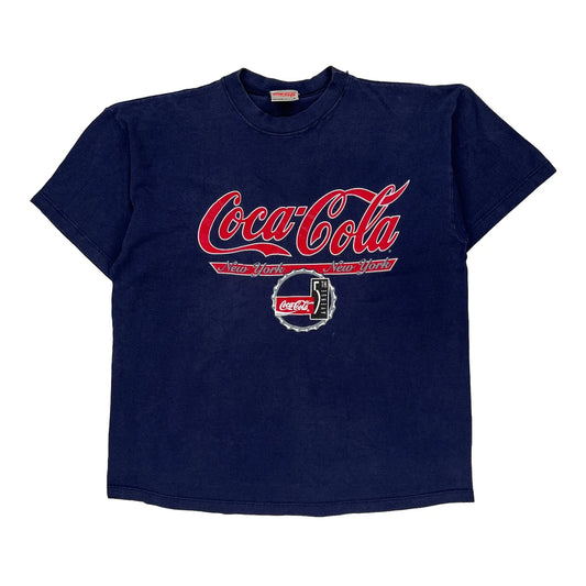 New York Coca-Cola Graphic T-Shirt - Large Navy Cotton