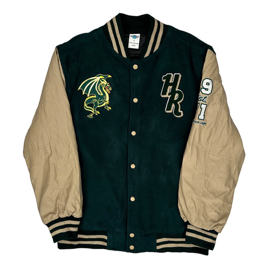 Save The Planet Hard Rock Cafe Graphic Varsity Jacket - Large Green Polyester