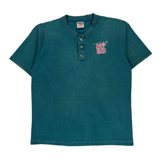 Vintage Jesus Nuff Said Oneita Graphic Henley Polo Shirt - XL Green Cotton