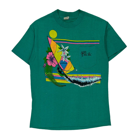 Single Stitch Sun Sun Sun Graphic T-Shirt - Medium Green Polyester Blend