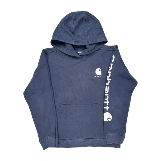 Age 12-13 Carhartt Spellout Hoodie - Large Blue Cotton
