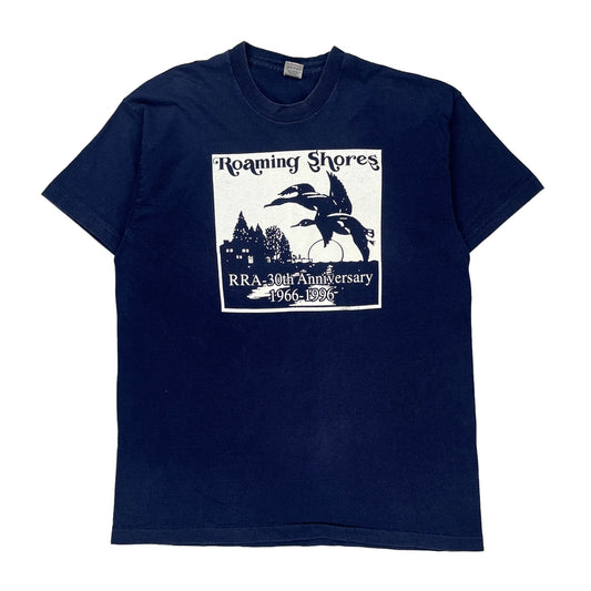 Single Stitch Fruit Of The Loom Graphic T-Shirt - 2XL Navy Cotton