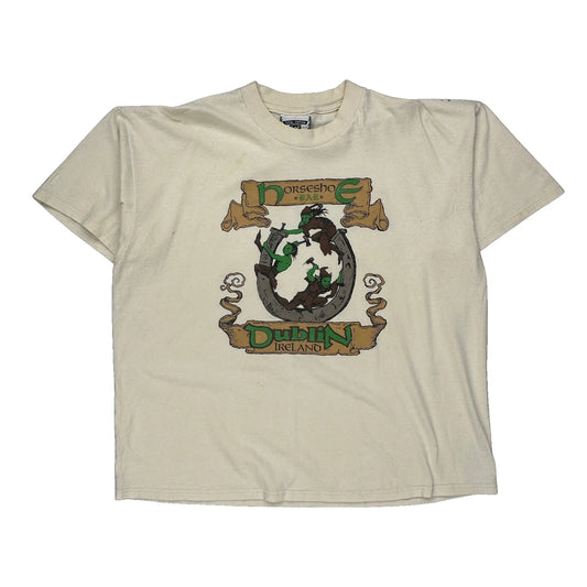 Dublin Ireland Lee Single Stitch T-Shirt - XL Cream Cotton