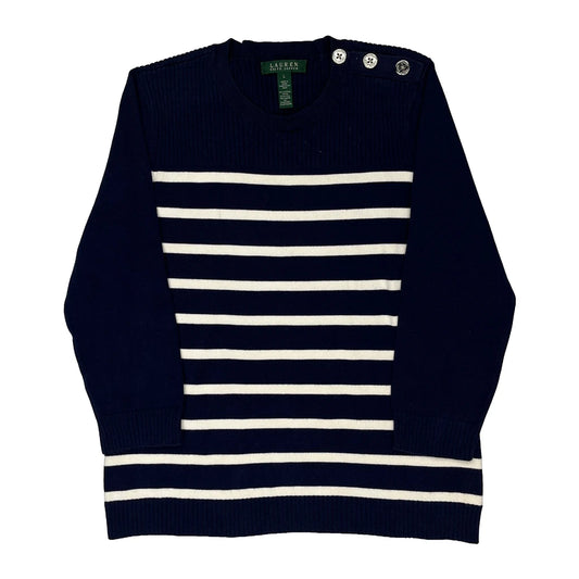 Vintage Ralph Lauren Striped Jumper - Large Navy Cotton