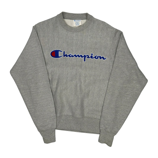 Reverse Weave Champion Spellout Sweatshirt - Small Grey Cotton
