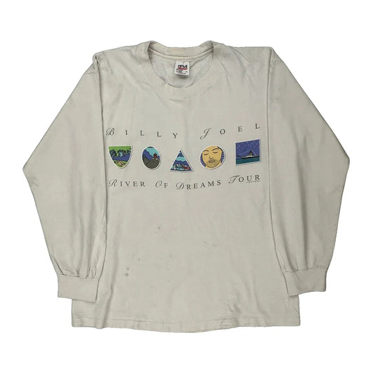 Vintage Billy Joel 1993 River Of Dreams Tour Anvil Single Stitch Long Sleeve T-Shirt - Large White Cotton