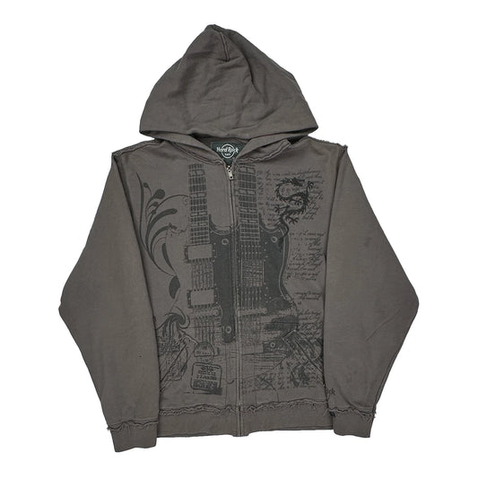 Hard Rock Cafe Graphic Hoodie - Large Grey Cotton