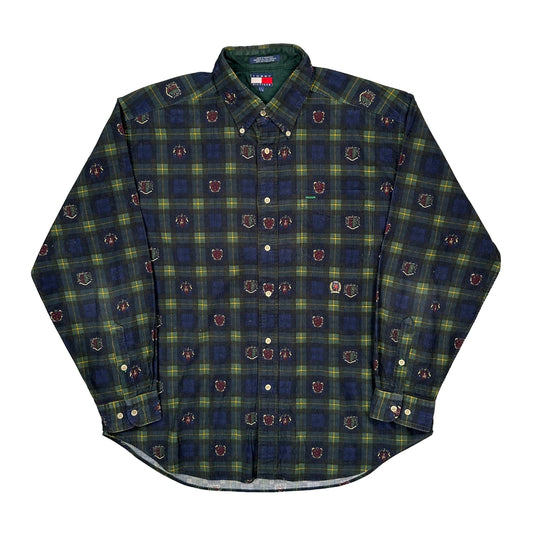 Vintage Tommy Hilfiger Checked Shirt - Large Green Cotton