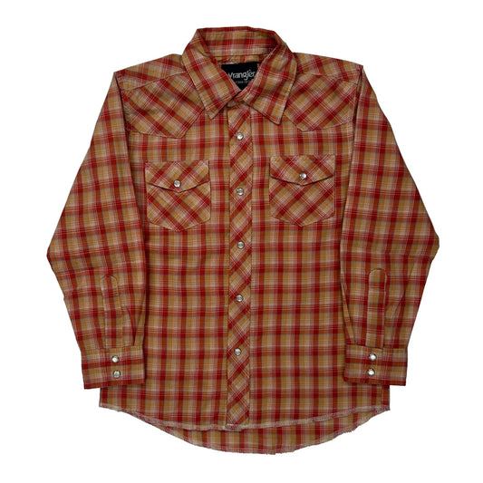 Vintage Age 7-8 Wrangler Checked Shirt - Small Orange Cotton