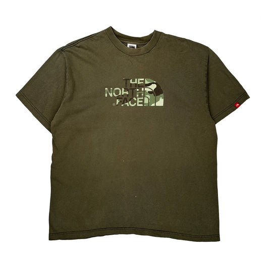 Logo Print The North Face Camo T-Shirt - Large Green Cotton