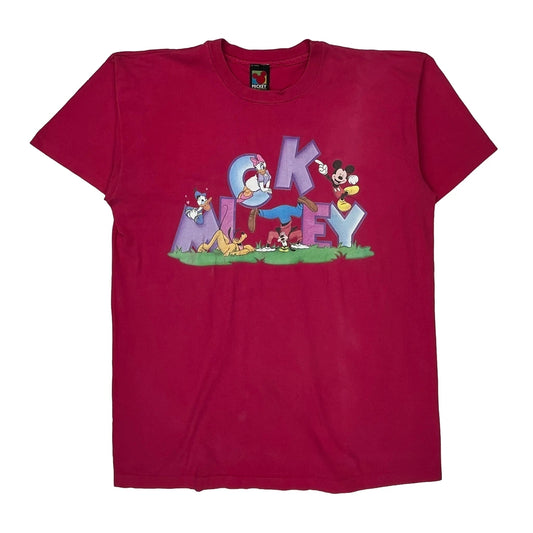 Disney Characters Mickey Unlimited Cartoon T-Shirt - Large Red Cotton
