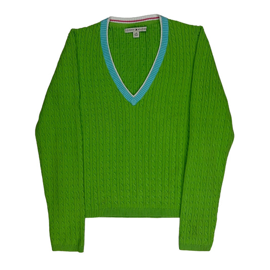Tommy Hilfiger Cable Knit Jumper - Large Green Cotton