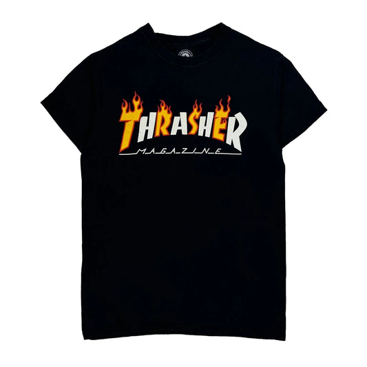Flame Logo Thrasher Graphic T-Shirt - Small Black Cotton