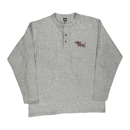 Anvil Single Stitch Long Sleeve T-Shirt - Large Grey Cotton