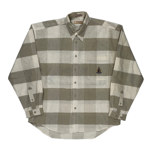 Guess Checked Shirt - Large Beige Linen Blend