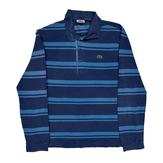 Lacoste Striped Polo Shirt - Large Blue Cotton
