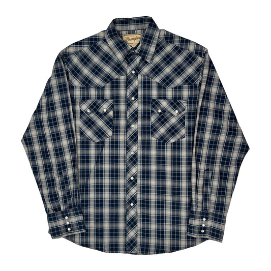Wrangler Checked Shirt - Large Blue Cotton Blend