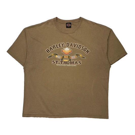 St. Thomas Harley Davidson Graphic T-Shirt - 4XL Brown Cotton