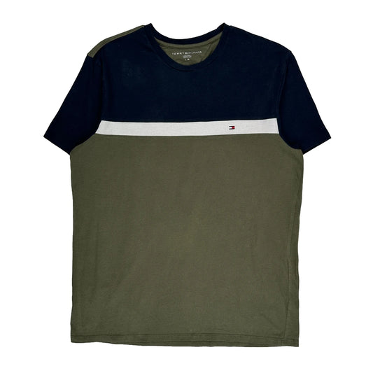 Tommy Hilfiger Striped T-Shirt - Large Green Cotton
