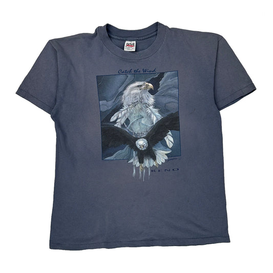 Catch The Wind Anvil Single Stitch T-Shirt - Large Blue Cotton
