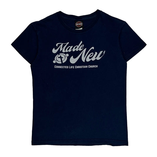 Connected Life Christian Church Harley Davidson T-Shirt - Small Blue Cotton