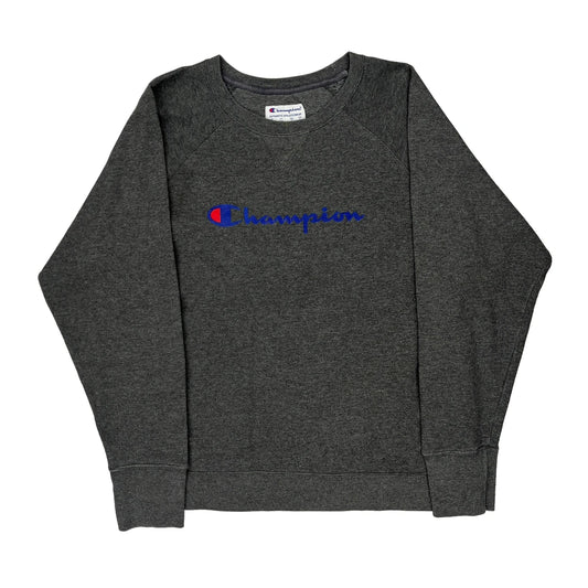 Champion Spellout Sweatshirt - XL Grey Cotton Blend