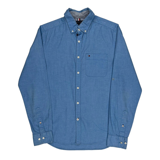 Vintage Tommy Hilfiger Slim Fit Shirt - Small Blue Cotton