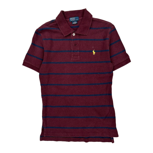 Age 8-9 Polo By Ralph Lauren Striped Polo Shirt - Medium Burgundy Cotton