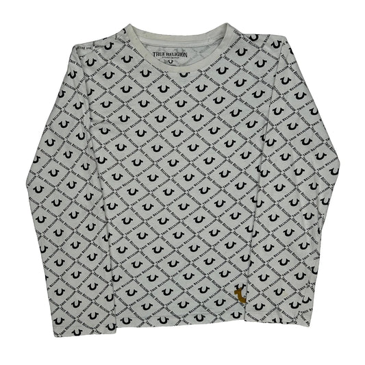 Vintage Age 14-16 True Religion Long Sleeve T-Shirt - Large White Cotton