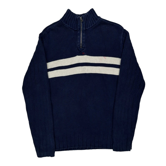 Polo By Ralph Lauren Striped 1/4 Zip - XL Navy Cotton