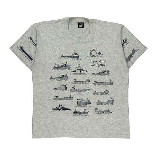 Ships Of The Soo Locks Screen Stars Single Stitch T-Shirt - XL Grey Cotton Blend