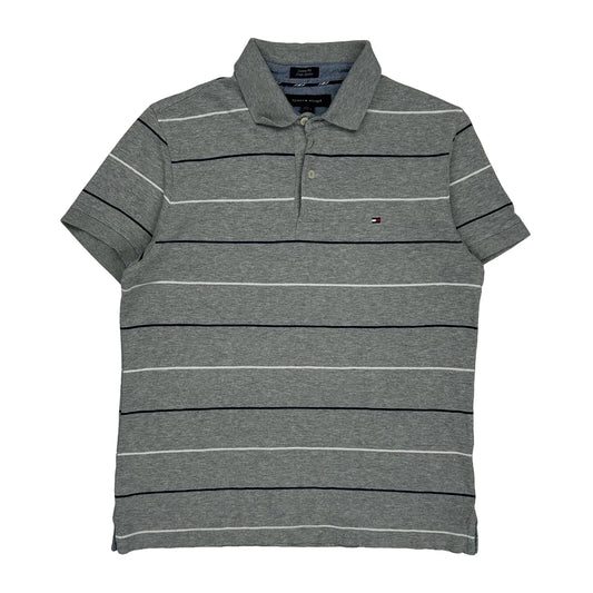 Tommy Hilfiger Striped Polo Shirt - Small Grey Cotton