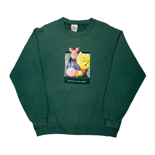 Vintage Winnie The Pooh Disney Cartoon Sweatshirt - Large Green Polyester