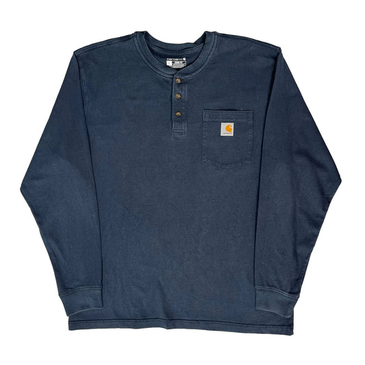 Carhartt Long Sleeve T-Shirt - Large Blue Cotton