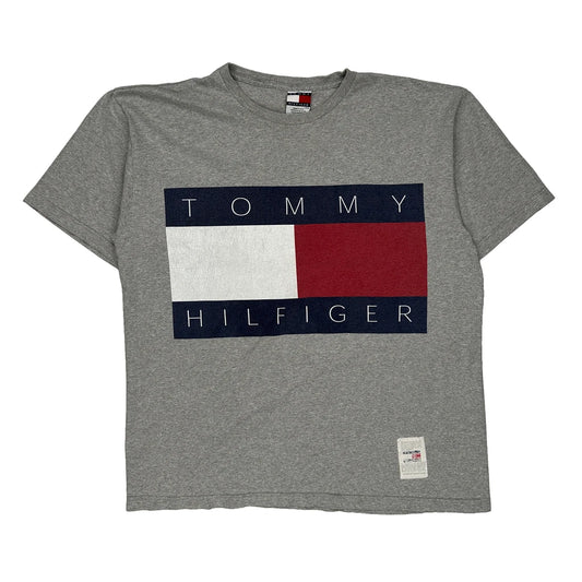 Made In USA Tommy Hilfiger T-Shirt - Large Grey Cotton