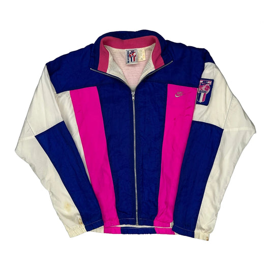 Vintage International Globe Patch On Sleeve Nike Track Jacket - Small Blue Nylon