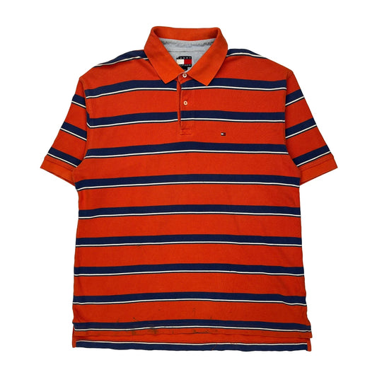 Tommy Hilfiger Striped Polo Shirt - XL Orange Cotton